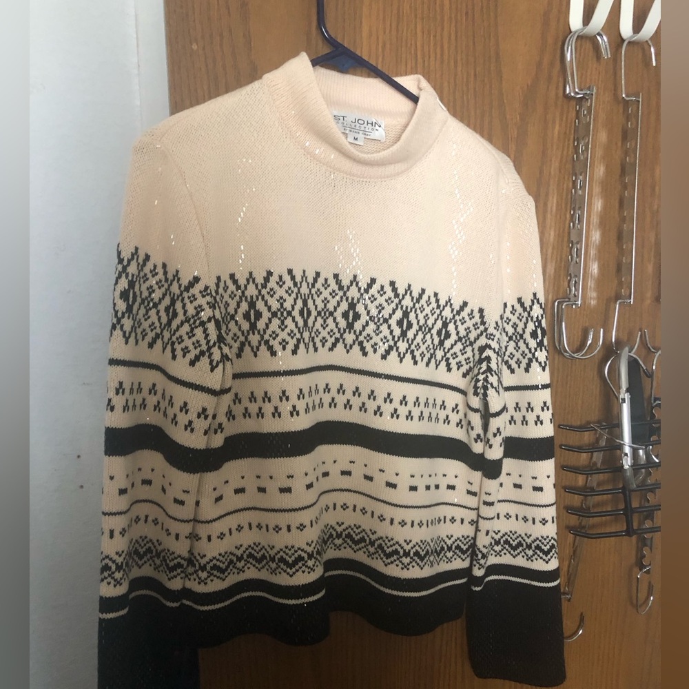 St. John Cream & Black Nordic Crewneck Sweater- $400 or $350 w/offer